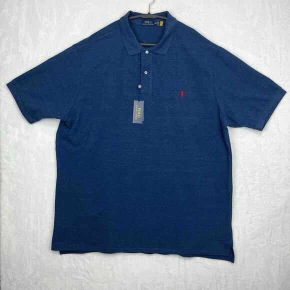 Polo‎ Ralph Lauren The Iconic Mesh Polo Shirt Mens 3XLT NWT Blue Red Pony Cotton - Picture 1 of 16